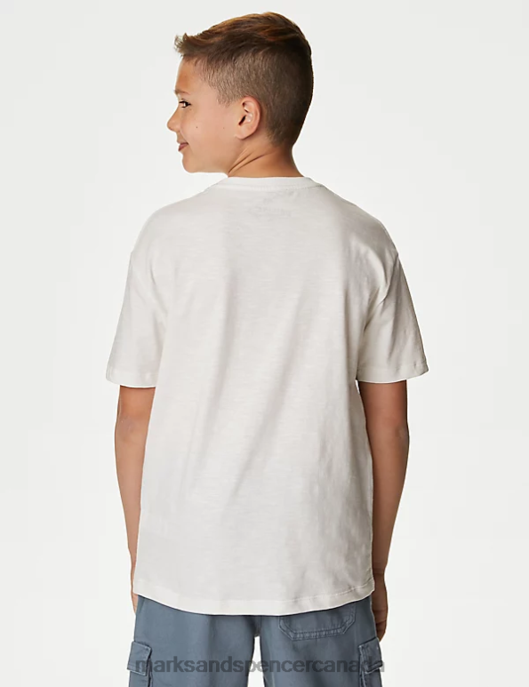 Kids Ivory Clothing Marks & Spencer Pure Cotton Surf Print T-Shirt 20VTD8268 - Marks and Spencer Canada locations