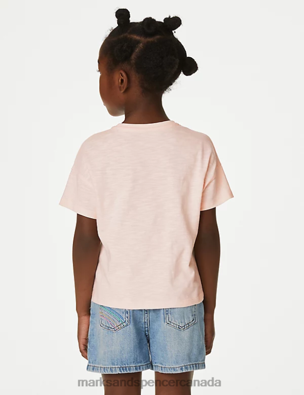 Marks and Spencer Canada - Kids Light Peach Clothing Marks & Spencer Pure Cotton Sequin Bee T-Shirt 20VTD8936