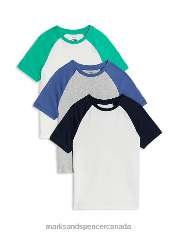 Marks and Spencer sale - Kids Multi Clothing Marks & Spencer 3pk Cotton Rich Raglan T-Shirts 20VTD7825