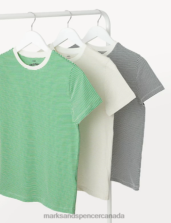 Kids Multi Clothing Marks & Spencer 3pk Pure Cotton Striped T-Shirts 20VTD8096 - Marks and Spencer online