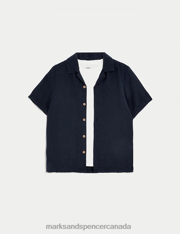 Kids Navy Clothing Marks & Spencer 2pc Pure Cotton Shirt & T-Shirt Set 20VTD8183 - Marks and Spencer online