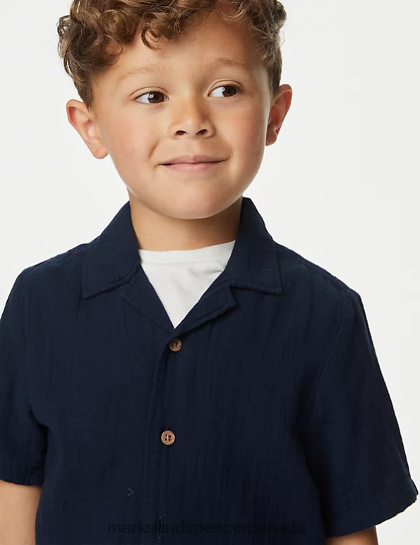 Kids Navy Clothing Marks & Spencer 2pc Pure Cotton Shirt & T-Shirt Set 20VTD8183 - Marks and Spencer online