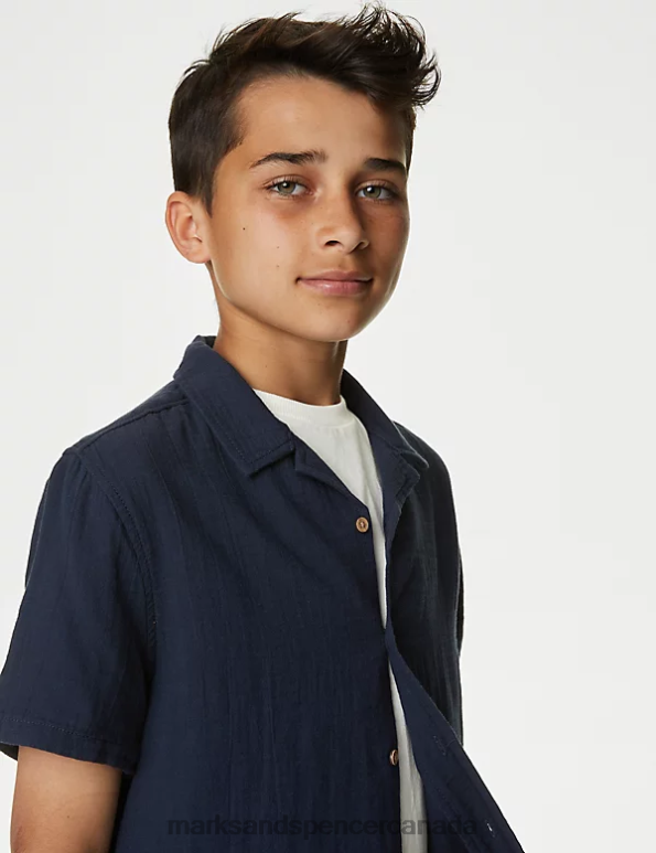 Marks and Spencer Canada - Kids Navy Clothing Marks & Spencer 2pc Pure Cotton Shirt & T-Shirt Set 20VTD8443