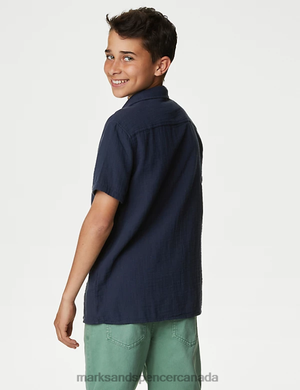 Marks and Spencer Canada - Kids Navy Clothing Marks & Spencer 2pc Pure Cotton Shirt & T-Shirt Set 20VTD8443