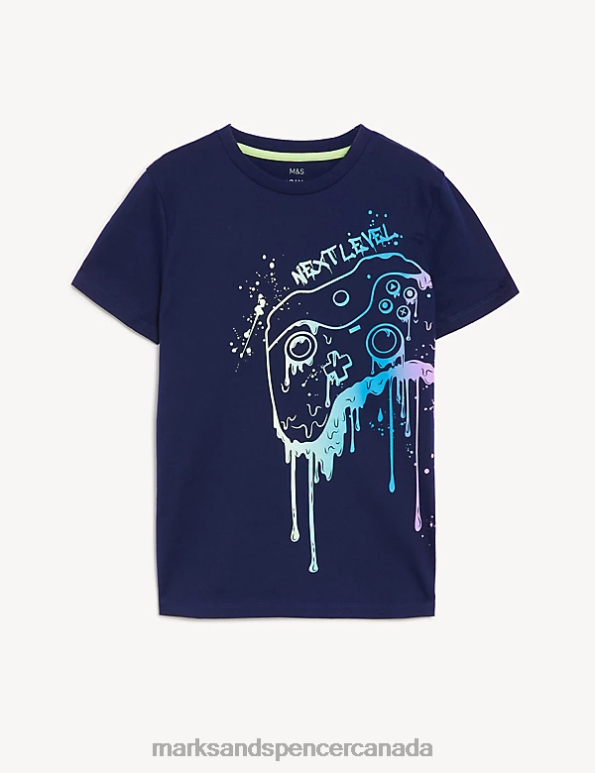 Kids Navy Clothing Marks & Spencer Pure Cotton Game Console T-Shirt 20VTD8284 - Marks and Spencer online