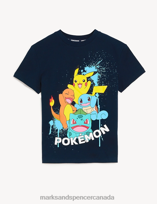 Kids Navy Clothing Marks & Spencer Pure Cotton Pokemon T-Shirt 20VTD8501 - Marks and Spencer outlet