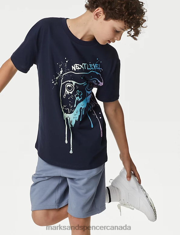 Kids Navy Mix Clothing Marks & Spencer 2pk Pure Cotton Gamer T-Shirts 20VTD7847 - Marks and Spencer outlet