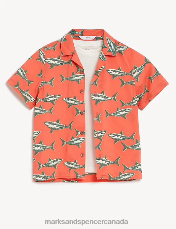 Kids Orange Mix Clothing Marks & Spencer 2pc Cotton Rich Shark Shirt and T-Shirt 20VTD8655 - Marks and Spencer outlet