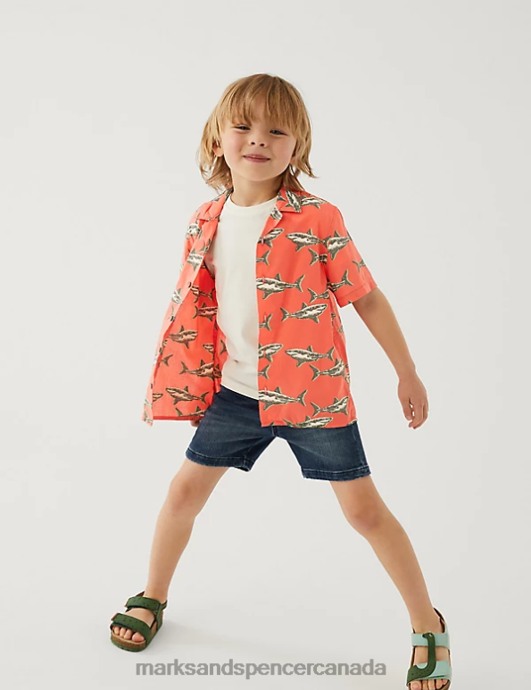 Kids Orange Mix Clothing Marks & Spencer 2pc Cotton Rich Shark Shirt and T-Shirt 20VTD8655 - Marks and Spencer outlet