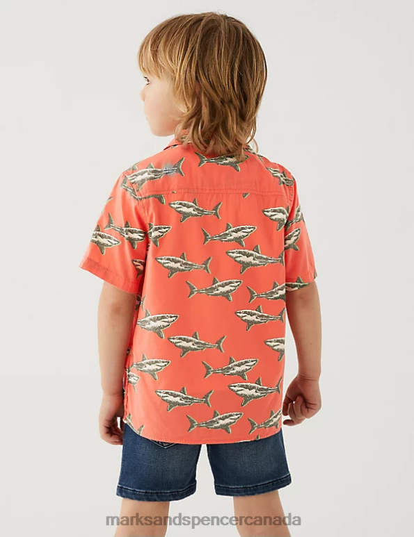 Kids Orange Mix Clothing Marks & Spencer 2pc Cotton Rich Shark Shirt and T-Shirt 20VTD8655 - Marks and Spencer outlet