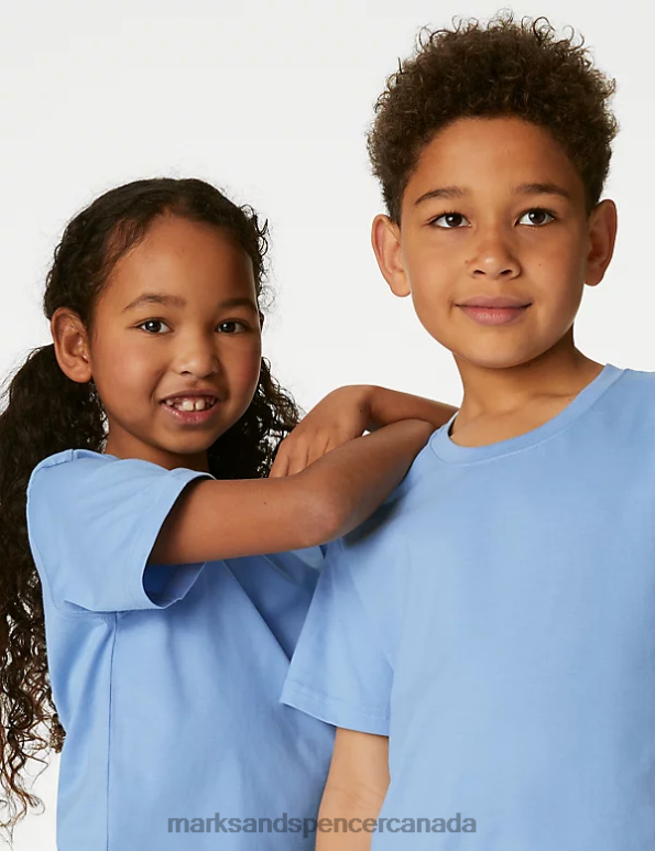 Marks and Spencer Canada - Kids Pale Blue Clothing Marks & Spencer Pure Cotton School T-Shirt 20VTD8160