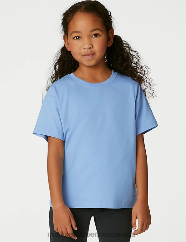 Marks and Spencer Canada - Kids Pale Blue Clothing Marks & Spencer Pure Cotton School T-Shirt 20VTD8160