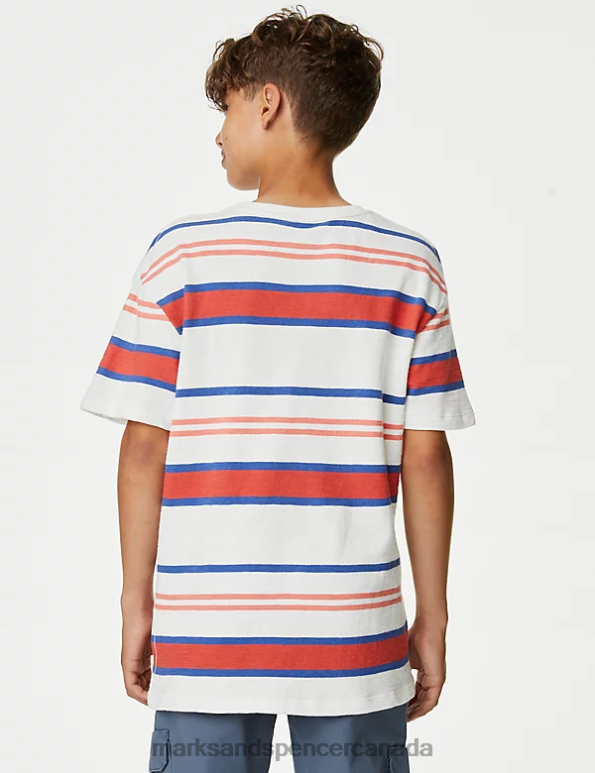 Marks and Spencer sale - Kids Red Mix Clothing Marks & Spencer Pure Cotton Striped T-Shirt 20VTD8045