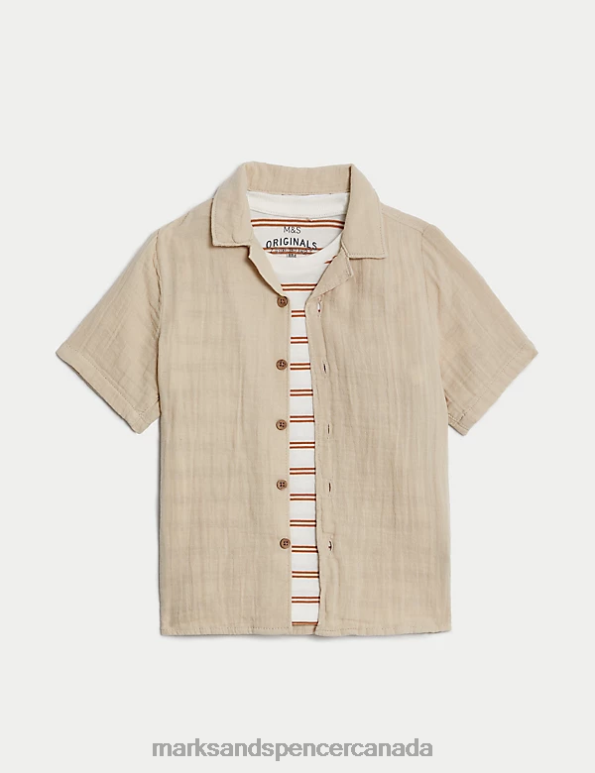 Kids Stone Clothing Marks & Spencer 2pc Pure Cotton Shirt & T-Shirt Set 20VTD8184 - Marks and Spencer Canada locations