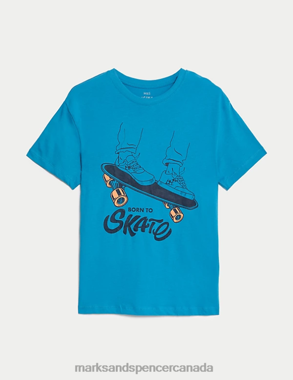 Kids Turquoise Clothing Marks & Spencer Pure Cotton Born To Skate T-Shirt 20VTD8416 - Marks and Spencer Canada locations