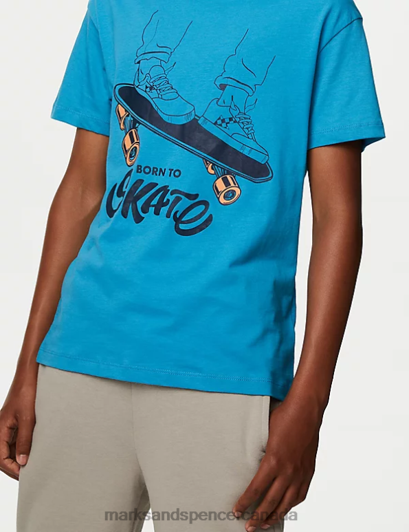 Kids Turquoise Clothing Marks & Spencer Pure Cotton Born To Skate T-Shirt 20VTD8416 - Marks and Spencer Canada locations