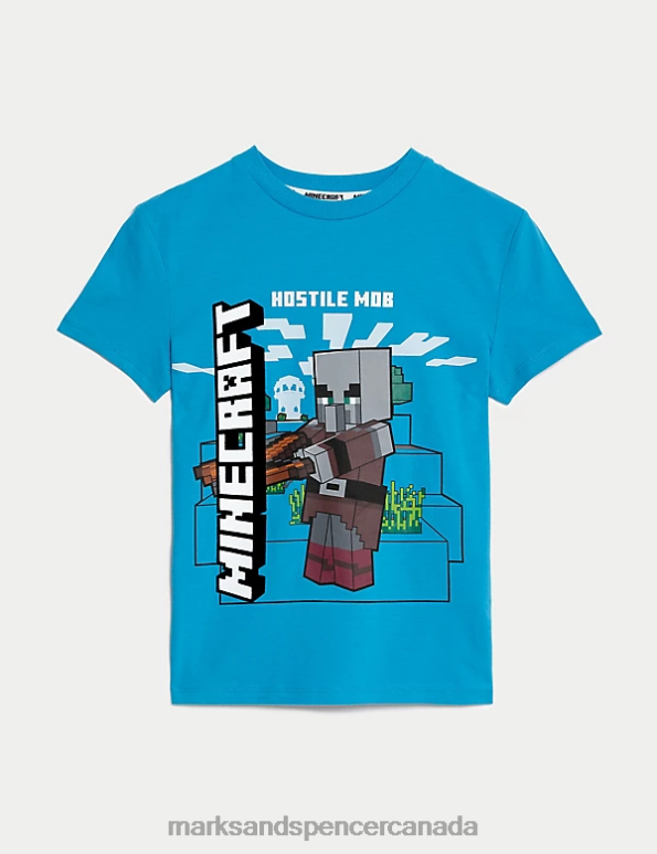 Kids Turquoise Clothing Marks & Spencer Pure Cotton Minecraft T-Shirt 20VTD8025 - Marks and Spencer Canada locations