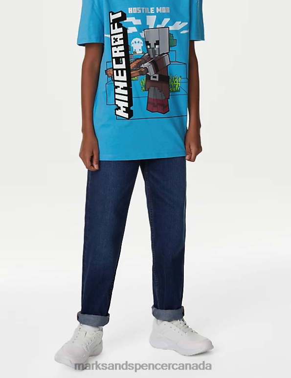 Kids Turquoise Clothing Marks & Spencer Pure Cotton Minecraft T-Shirt 20VTD8025 - Marks and Spencer Canada locations