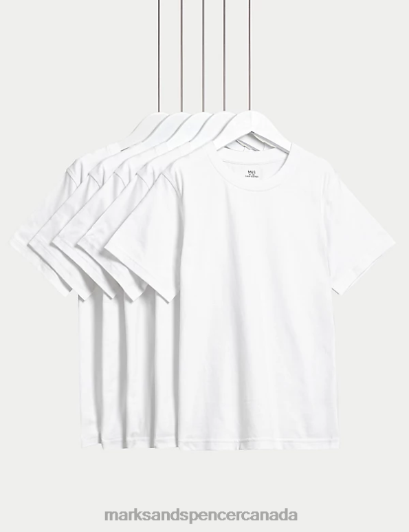 Marks and Spencer sale - Kids White Clothing Marks & Spencer 5pk Pure Cotton T-Shirts 20VTD8091