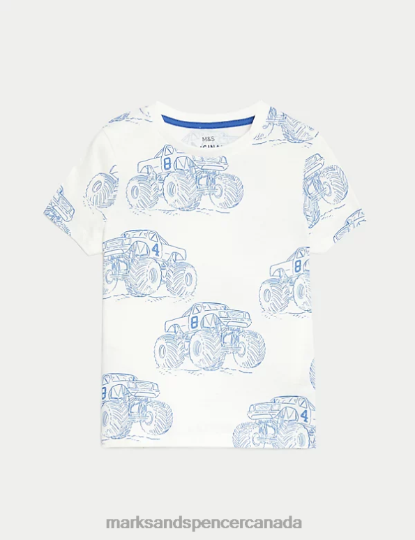 Kids White Clothing Marks & Spencer Pure Cotton Monster Truck Print T-Shirt 20VTD8308 - Marks and Spencer outlet