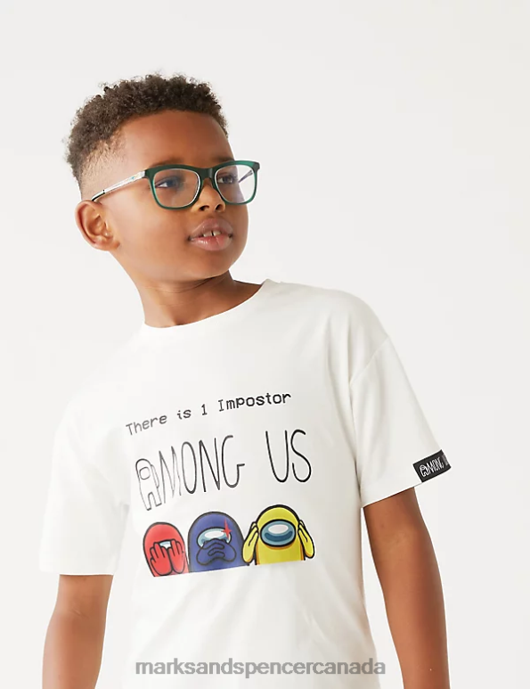 Kids White Mix Clothing Marks & Spencer Pure Cotton Among Us T-Shirt 20VTD8595 - Marks and Spencer online