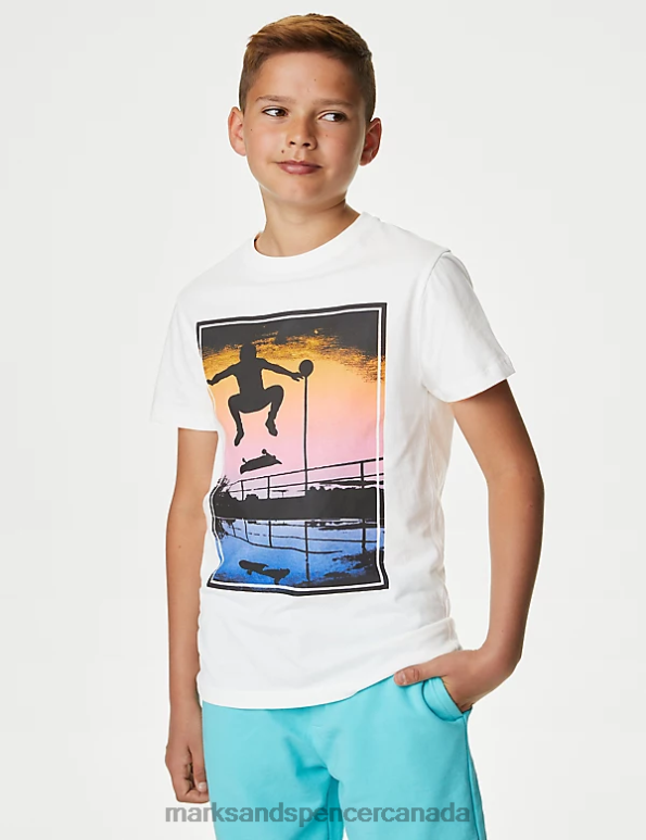 Marks and Spencer near me - Kids White Mix Clothing Marks & Spencer Pure Cotton Skate Print T-Shirt 20VTD8170