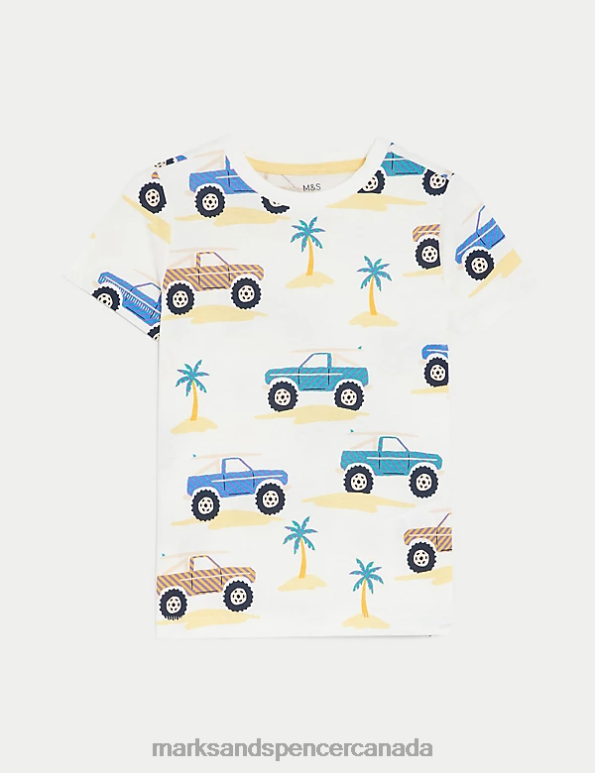 Marks and Spencer near me - Kids White Mix Clothing Marks & Spencer Pure Cotton Truck Print T-Shirt 20VTD8334