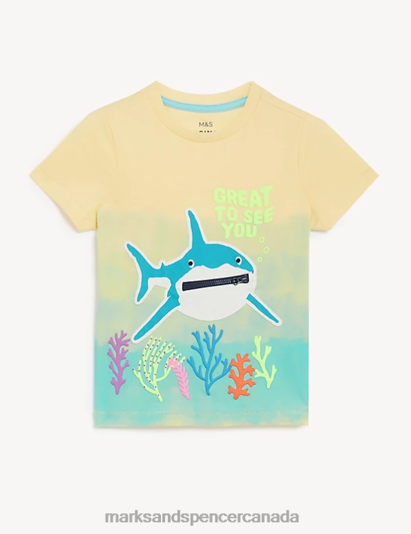 Kids Yellow Mix Clothing Marks & Spencer Pure Cotton Shark T-Shirt 20VTD8076 - Marks and Spencer Canada locations