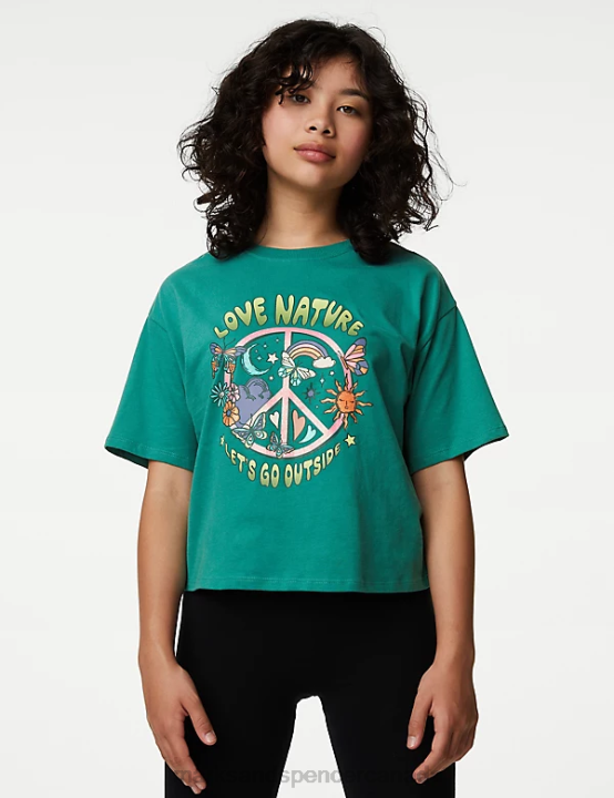 Marks and Spencer sale - Marks & Spencer Kids Pure Cotton Peace Graphic T-Shirt Clothing Green 20VTD9153