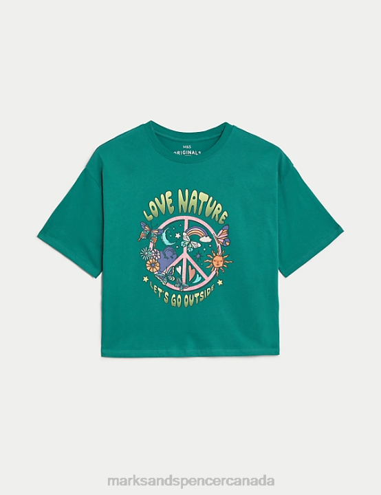 Marks and Spencer sale - Marks & Spencer Kids Pure Cotton Peace Graphic T-Shirt Clothing Green 20VTD9153