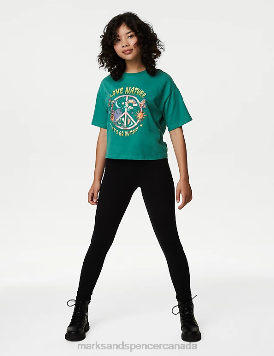 Marks and Spencer sale - Marks & Spencer Kids Pure Cotton Peace Graphic T-Shirt Clothing Green 20VTD9153