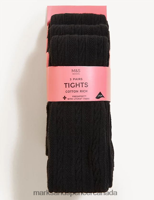 Marks and Spencer sale - Clothing 20VTD9645 Black Kids Marks & Spencer 3pk of Cable Knit Tights