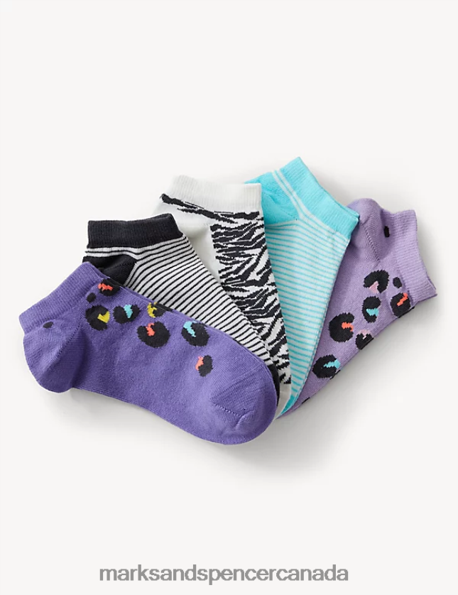 Clothing 20VTD9808 Multi Kids Marks & Spencer 5pk Cotton Rich Leopard Trainer Liners - Marks and Spencer Canada locations