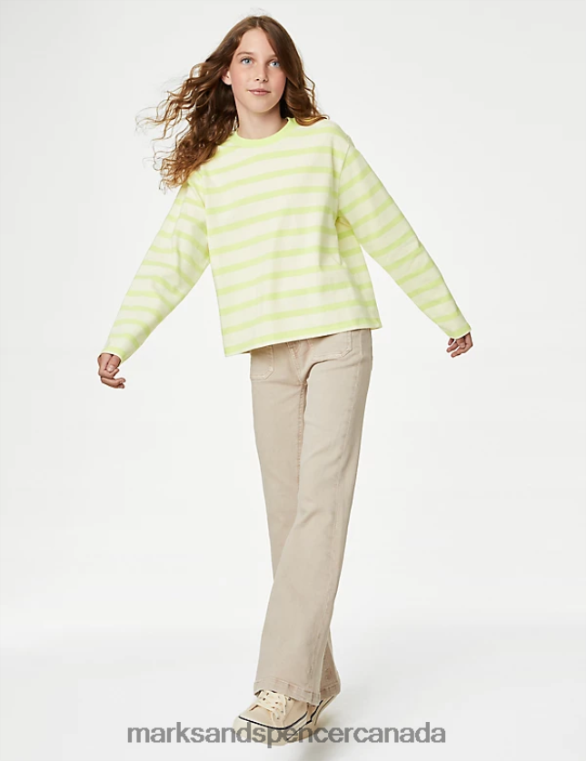 Clothing 20VTD9286 Lime Mix Kids Marks & Spencer Pure Cotton Striped Top - Marks and Spencer outlet