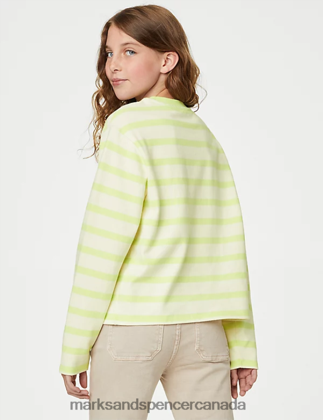 Clothing 20VTD9286 Lime Mix Kids Marks & Spencer Pure Cotton Striped Top - Marks and Spencer outlet