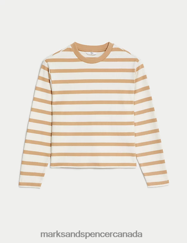 Marks and Spencer Canada - Clothing 20VTD9287 Brown Mix Kids Marks & Spencer Pure Cotton Striped Top