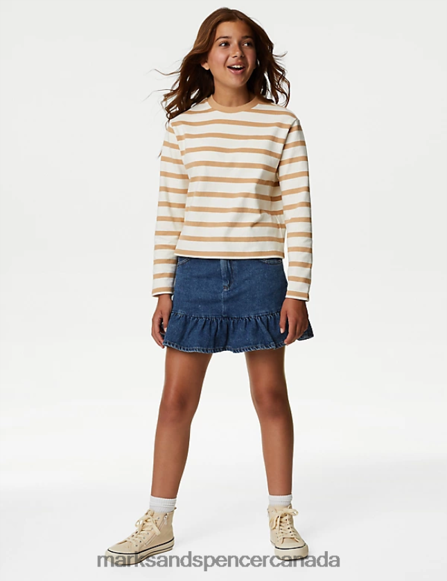 Marks and Spencer Canada - Clothing 20VTD9287 Brown Mix Kids Marks & Spencer Pure Cotton Striped Top