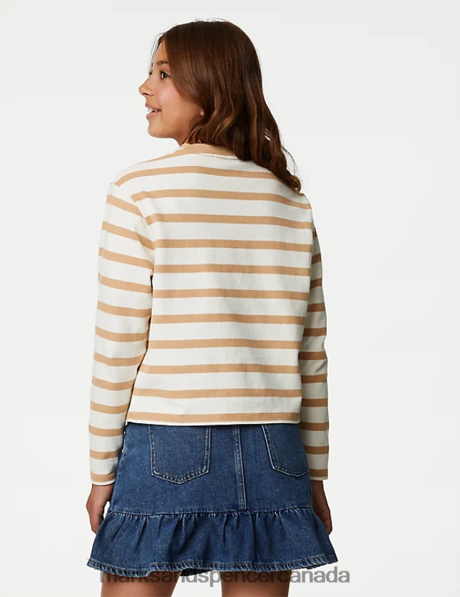Marks and Spencer Canada - Clothing 20VTD9287 Brown Mix Kids Marks & Spencer Pure Cotton Striped Top