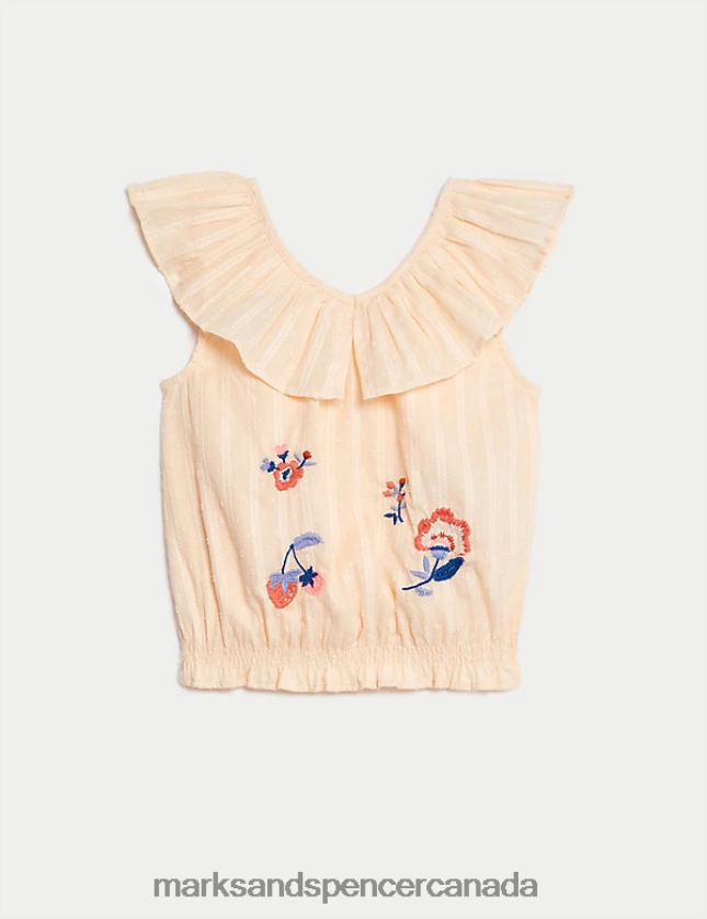 Marks and Spencer near me - Clothing 20VTD9334 Light Peach Kids Marks & Spencer Pure Cotton Embroidered Floral Top