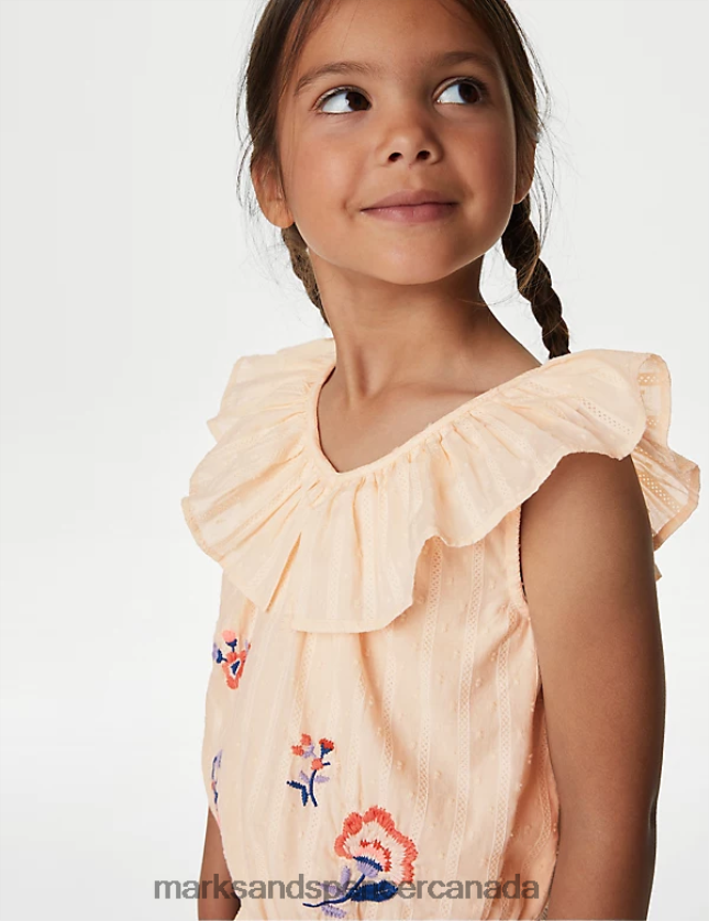 Marks and Spencer near me - Clothing 20VTD9334 Light Peach Kids Marks & Spencer Pure Cotton Embroidered Floral Top