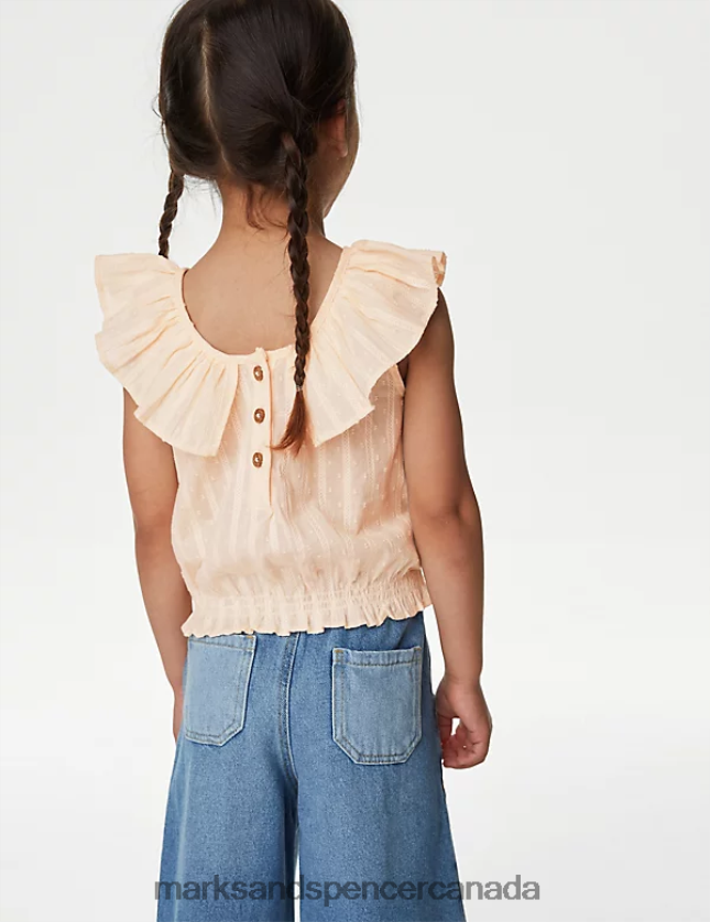 Marks and Spencer near me - Clothing 20VTD9334 Light Peach Kids Marks & Spencer Pure Cotton Embroidered Floral Top