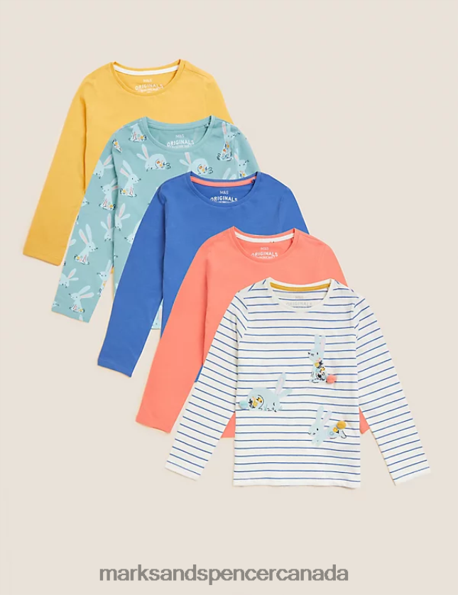 Clothing 20VTD9384 Multi Kids Marks & Spencer 5pk Pure Cotton Bunny & Plain Tops - Marks and Spencer outlet