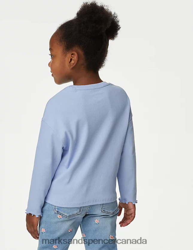 Marks and Spencer Canada - Clothing 20VTD9395 Blue Kids Marks & Spencer Cotton Rich Ribed Top