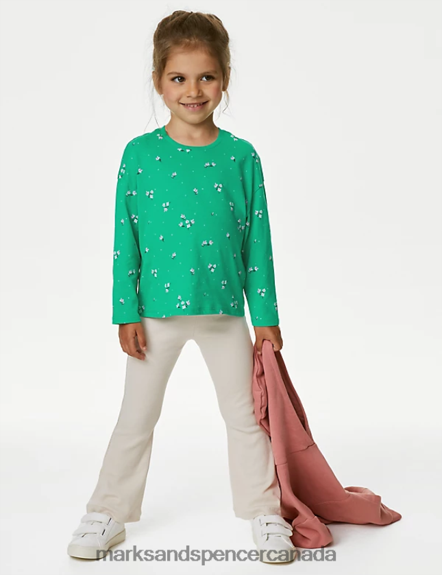 Marks and Spencer sale - Clothing 20VTD9420 Green Mix Kids Marks & Spencer Pure Cotton Ditsy Floral Top