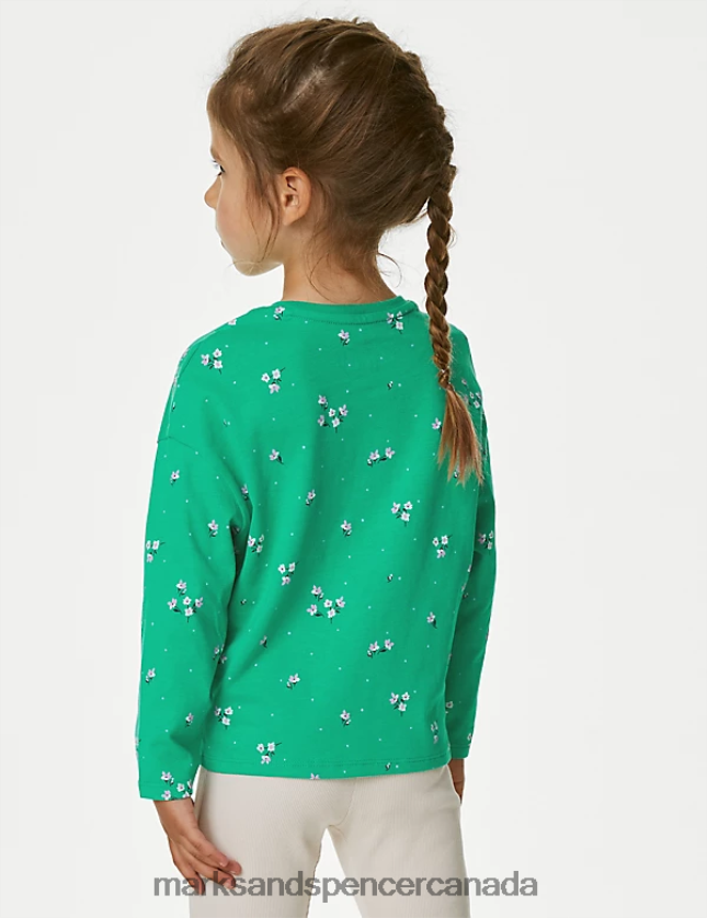 Marks and Spencer sale - Clothing 20VTD9420 Green Mix Kids Marks & Spencer Pure Cotton Ditsy Floral Top