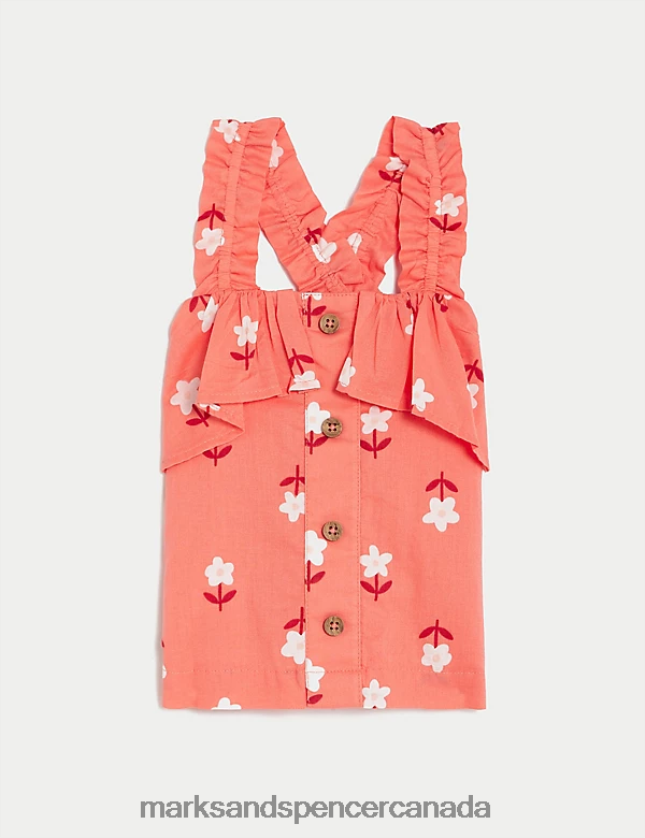Clothing 20VTD9661 Red Kids Marks & Spencer Pure Cotton Floral Strappy Top - Marks and Spencer outlet