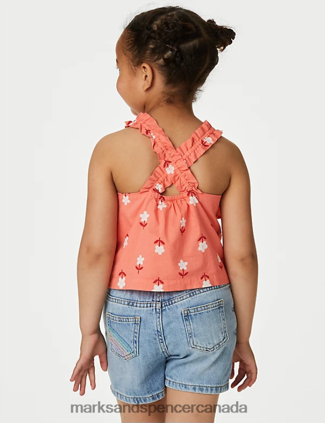 Clothing 20VTD9661 Red Kids Marks & Spencer Pure Cotton Floral Strappy Top - Marks and Spencer outlet