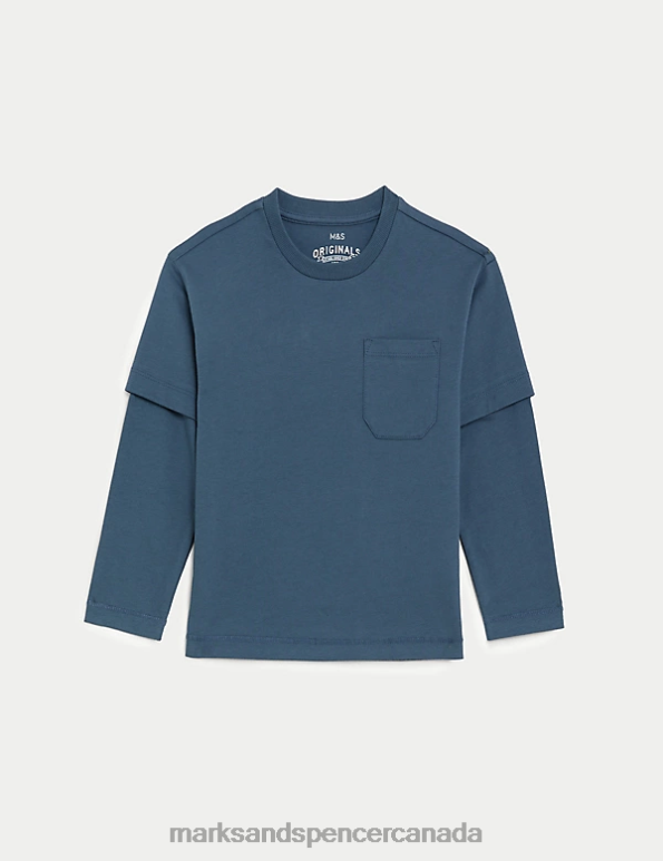 Kids Air Force Blue Clothing Marks & Spencer Pure Cotton Mock Sleeve Top 20VTD8278 - Marks and Spencer Canada locations