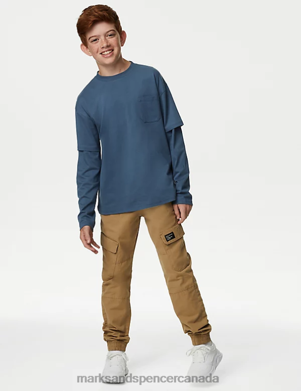 Kids Air Force Blue Clothing Marks & Spencer Pure Cotton Mock Sleeve Top 20VTD8278 - Marks and Spencer Canada locations