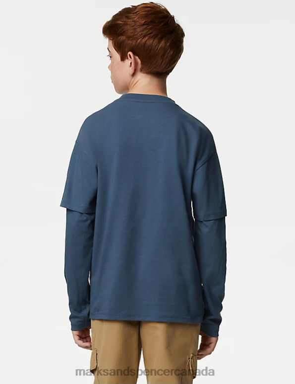 Kids Air Force Blue Clothing Marks & Spencer Pure Cotton Mock Sleeve Top 20VTD8278 - Marks and Spencer Canada locations